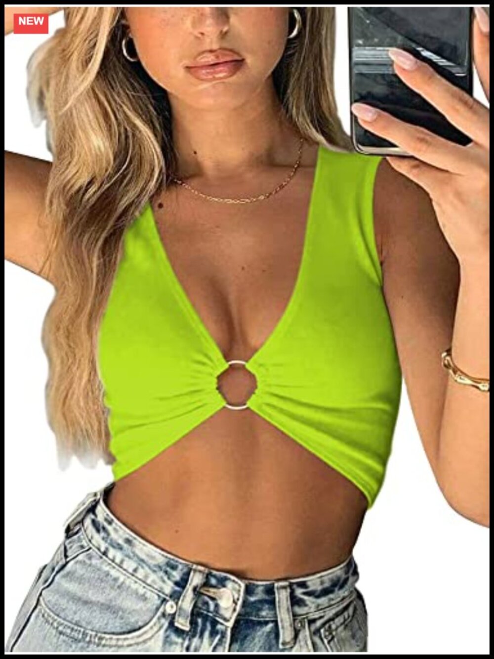 Sexy Deep V Neck O-Ring Racerback Crop Tank Top Sleeveless Party Top